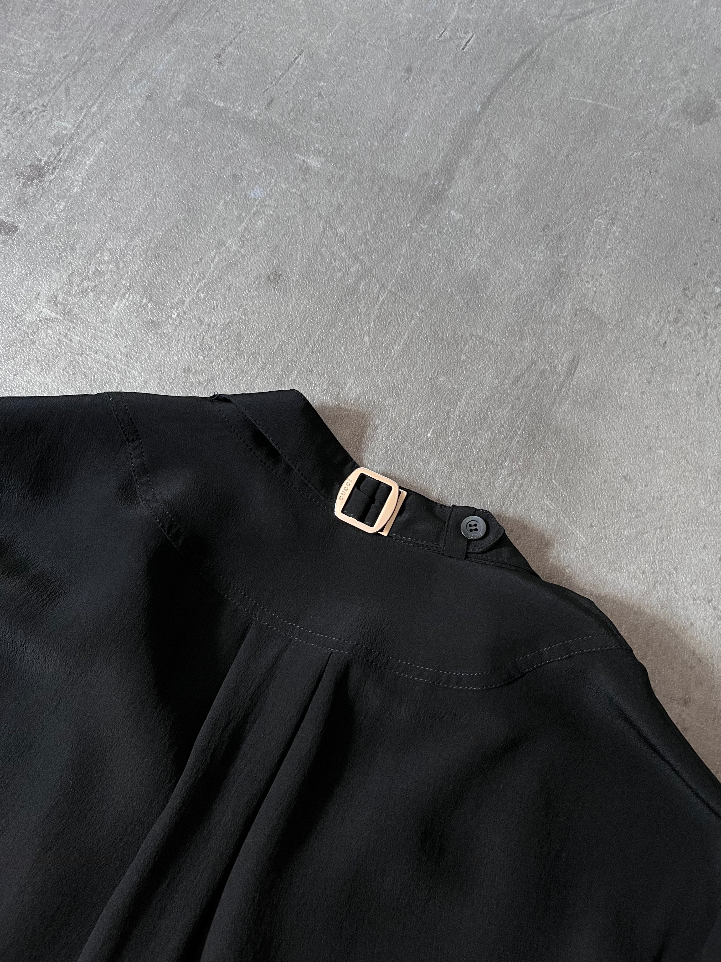 Gucci Double Collar Silk Shirt Black Women - M