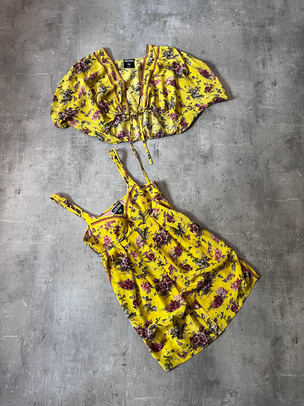 90s Jean Paul Gaultier Silk Floral Print Set of Two Tops Yellow Women - S