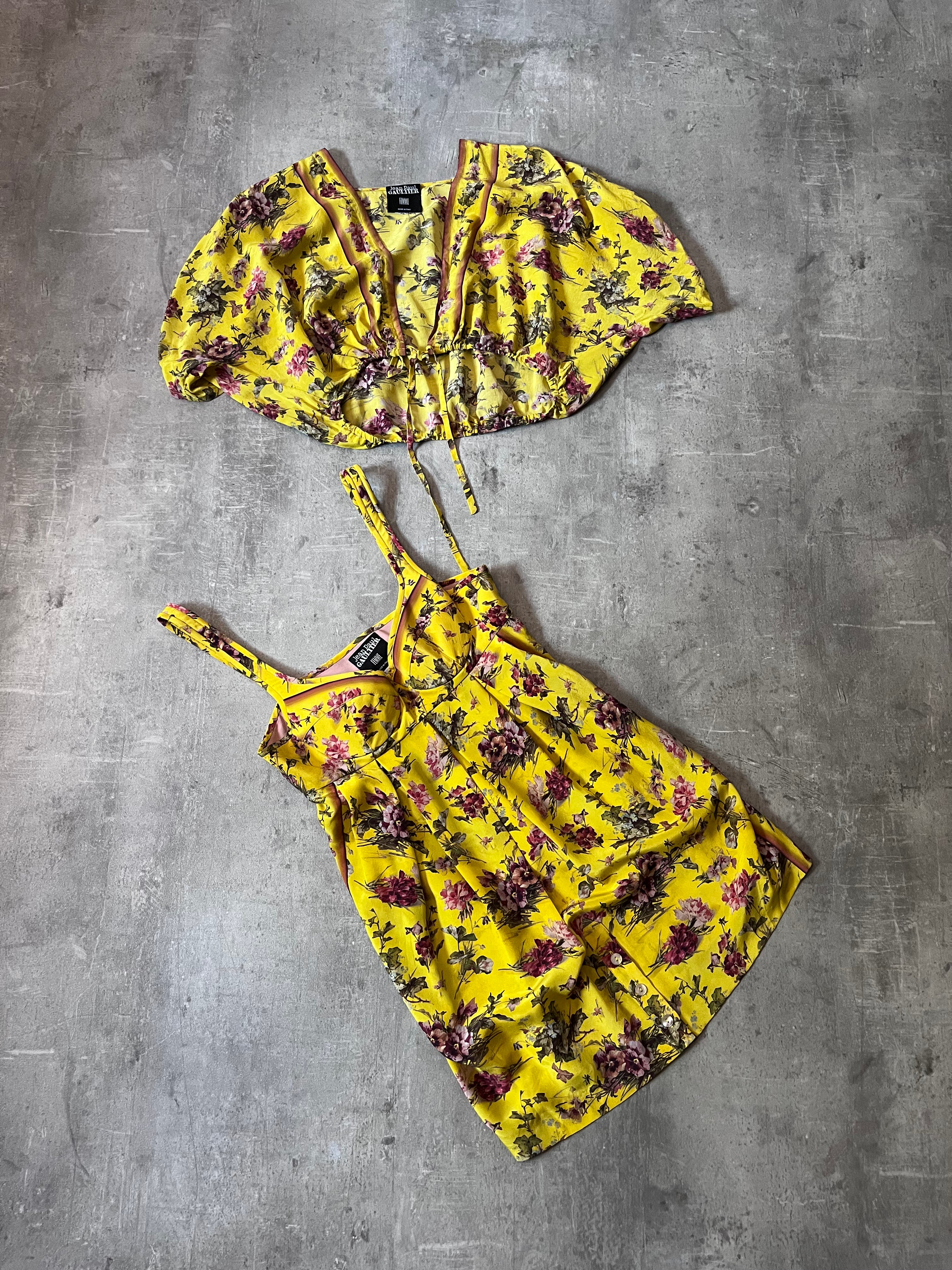 90s Jean Paul Gaultier Silk Floral Print Set of Two Tops Yellow Women - S