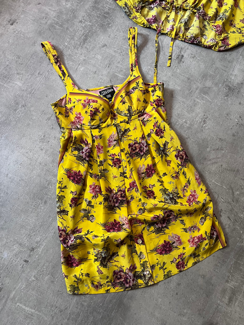 90s Jean Paul Gaultier Silk Floral Print Set of Two Tops Yellow Women - S