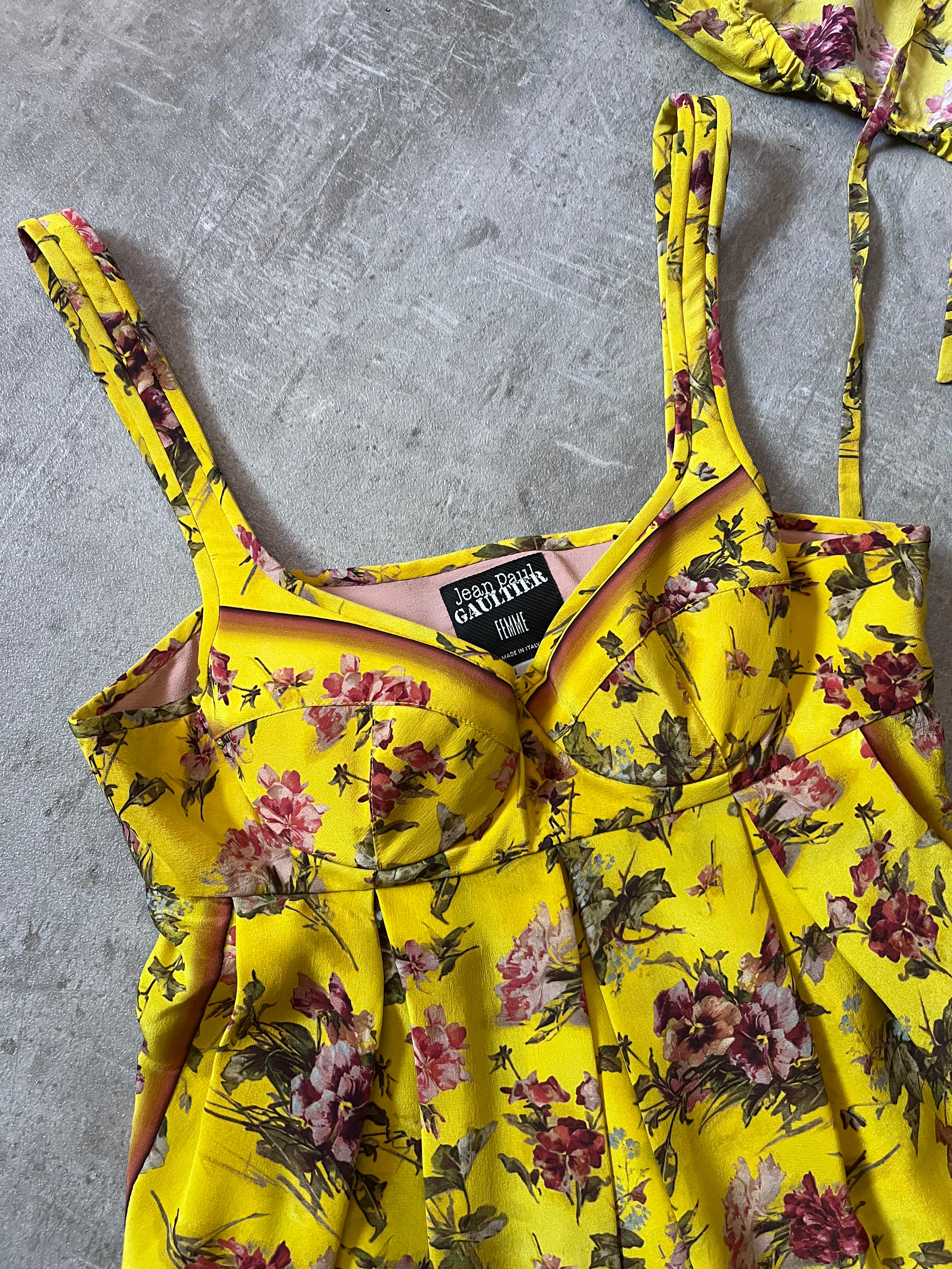90s Jean Paul Gaultier Silk Floral Print Set of Two Tops Yellow Women - S