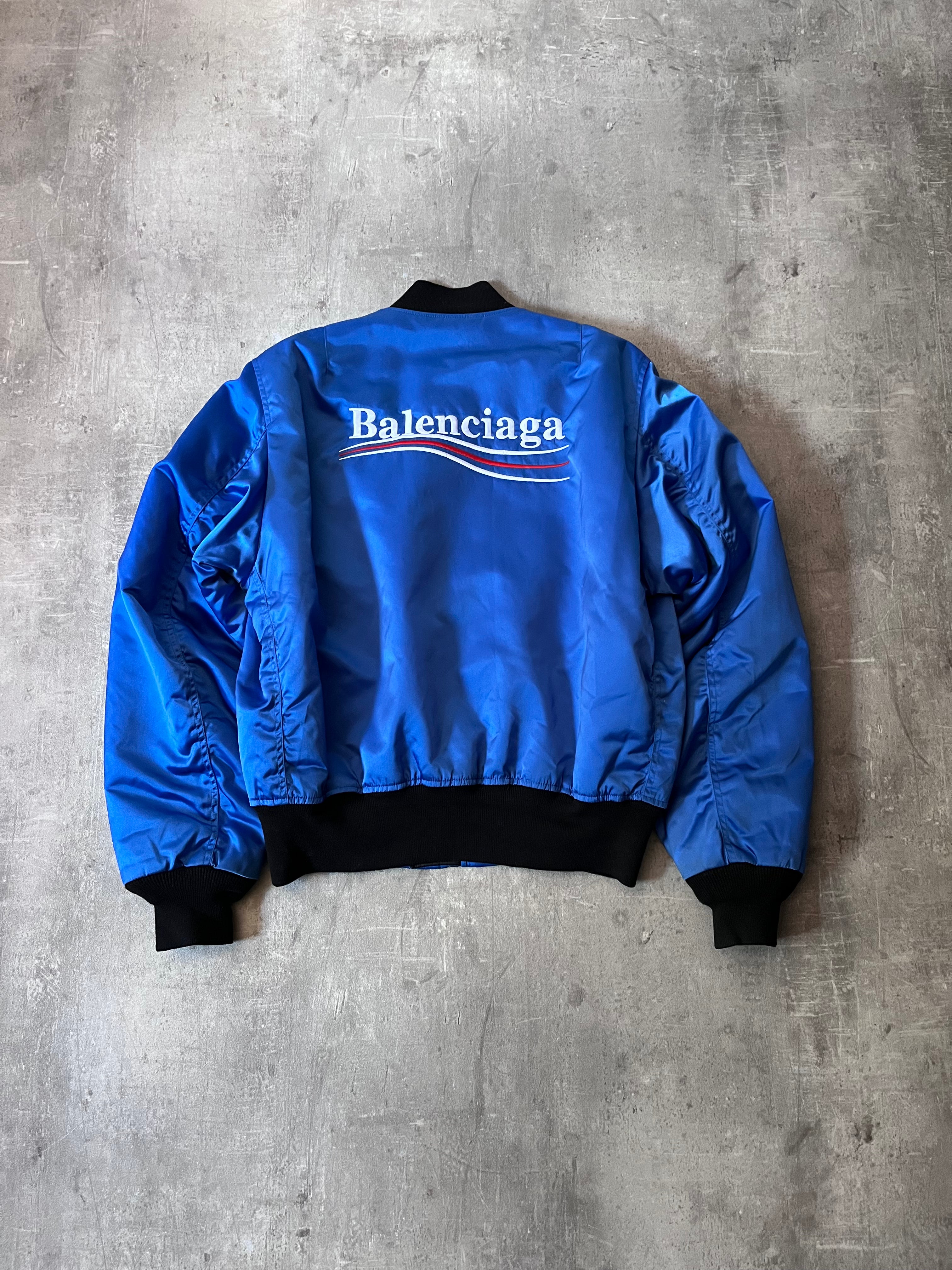 Balenciaga "Political Campaign" Nylon Bomber Jacket Blue Men - S