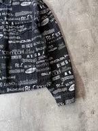 Balenciaga All Over Logo Print Denim Jacket Black Men - L
