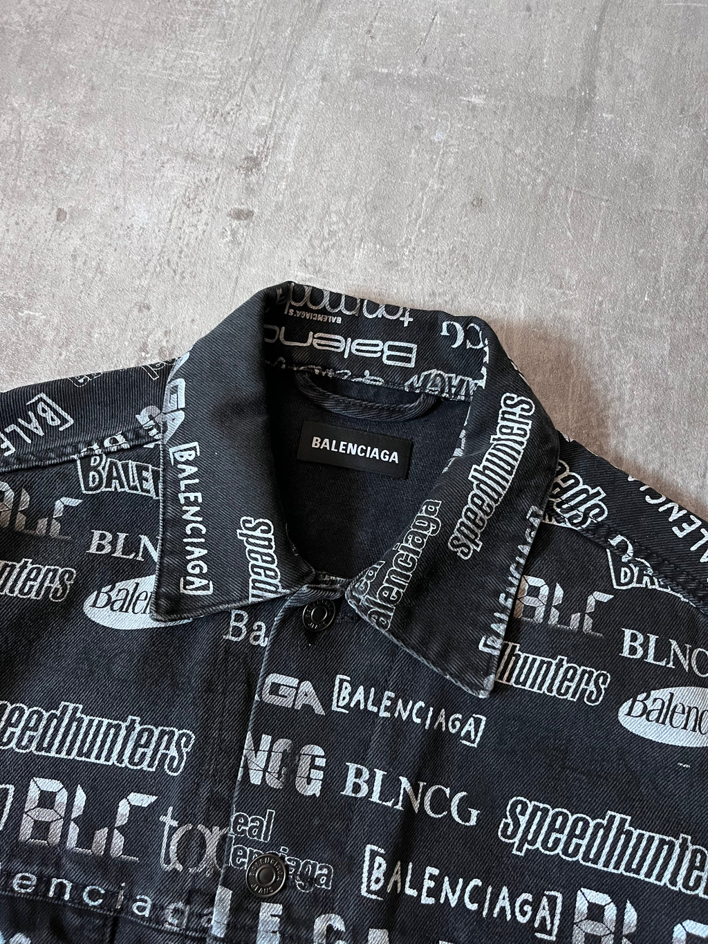 Balenciaga All Over Logo Print Denim Jacket Black Men - L