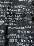 Balenciaga All Over Logo Print Denim Jacket Black Men - L