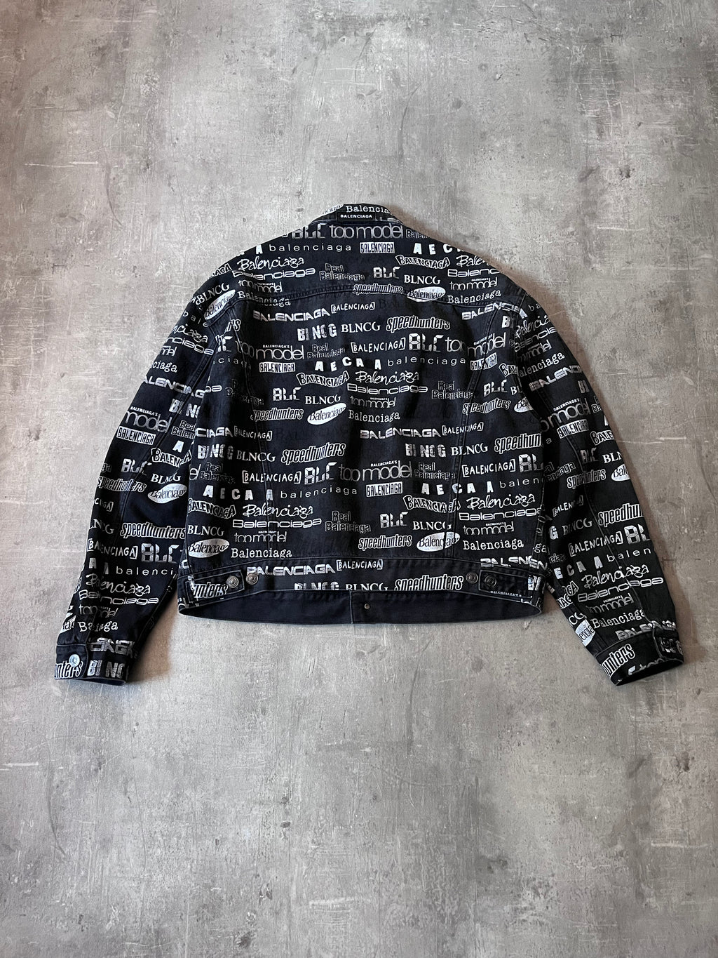 Balenciaga All Over Logo Print Denim Jacket Black Men - L