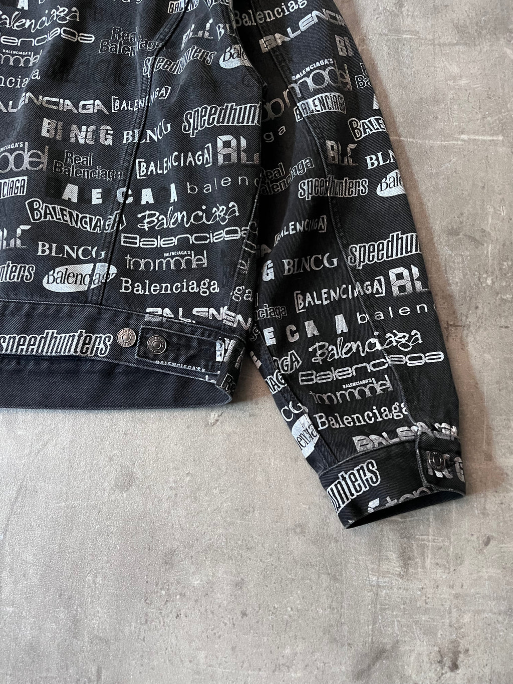 Balenciaga All Over Logo Print Denim Jacket Black Men - L