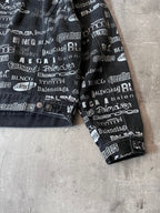 Balenciaga All Over Logo Print Denim Jacket Black Men - L
