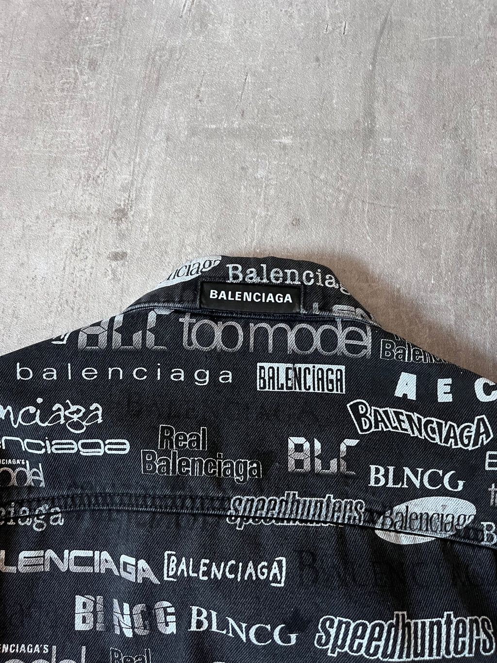 Balenciaga All Over Logo Print Denim Jacket Black Men - L