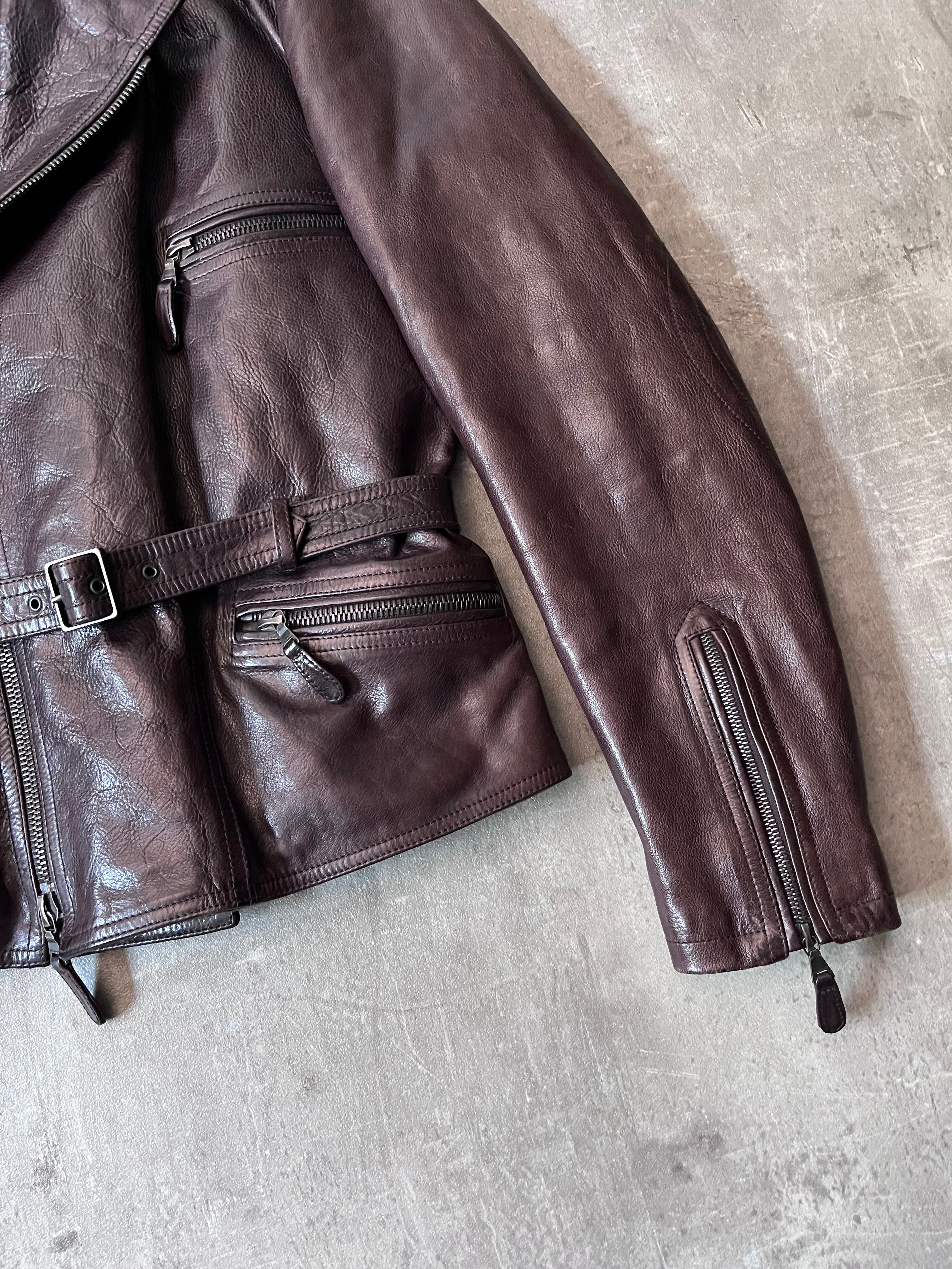 Jil Sander by Raf Simons Leather Ramones Jacket Brown Men - M