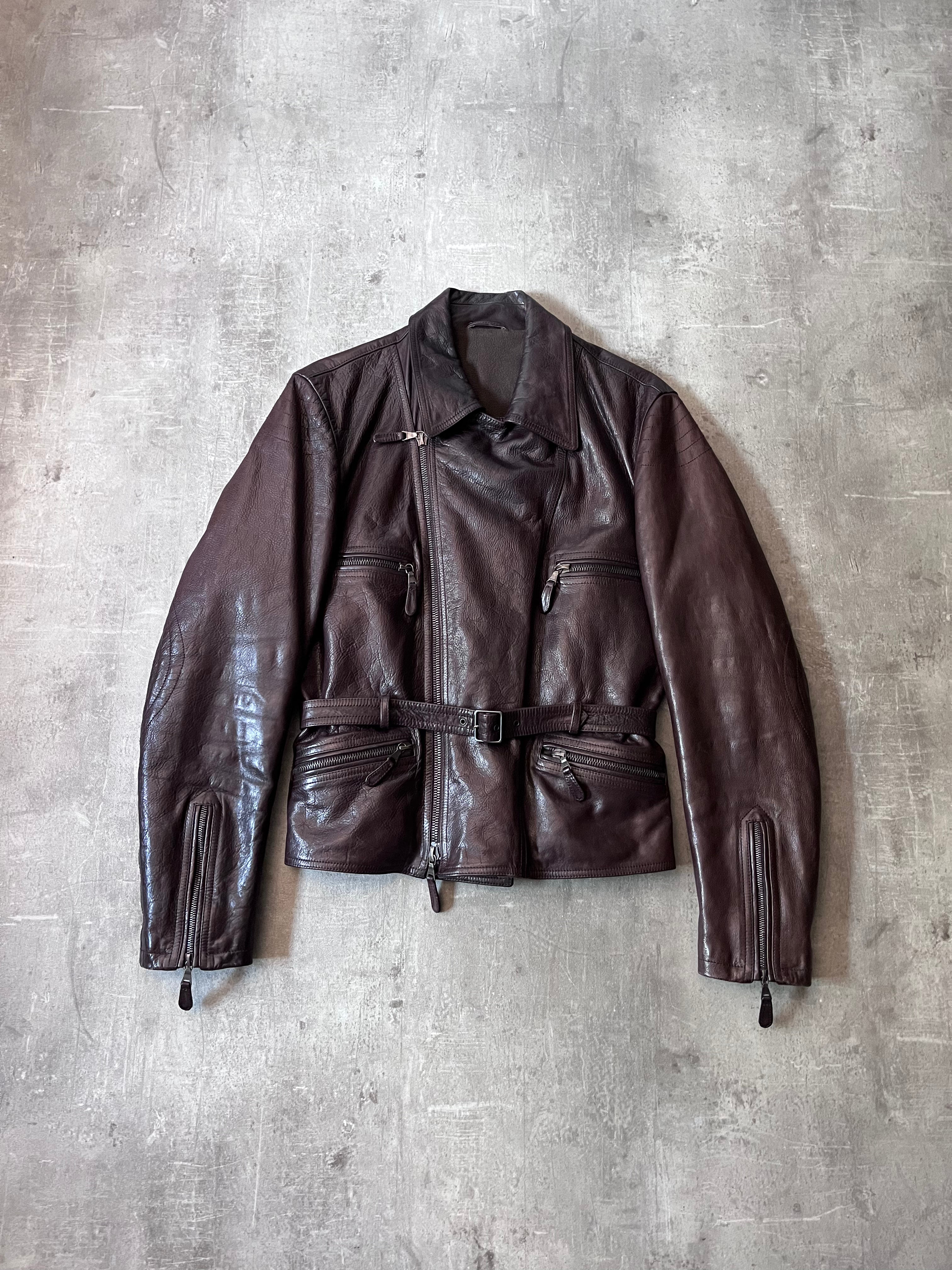 Jil Sander by Raf Simons Leather Ramones Jacket Brown Men - M