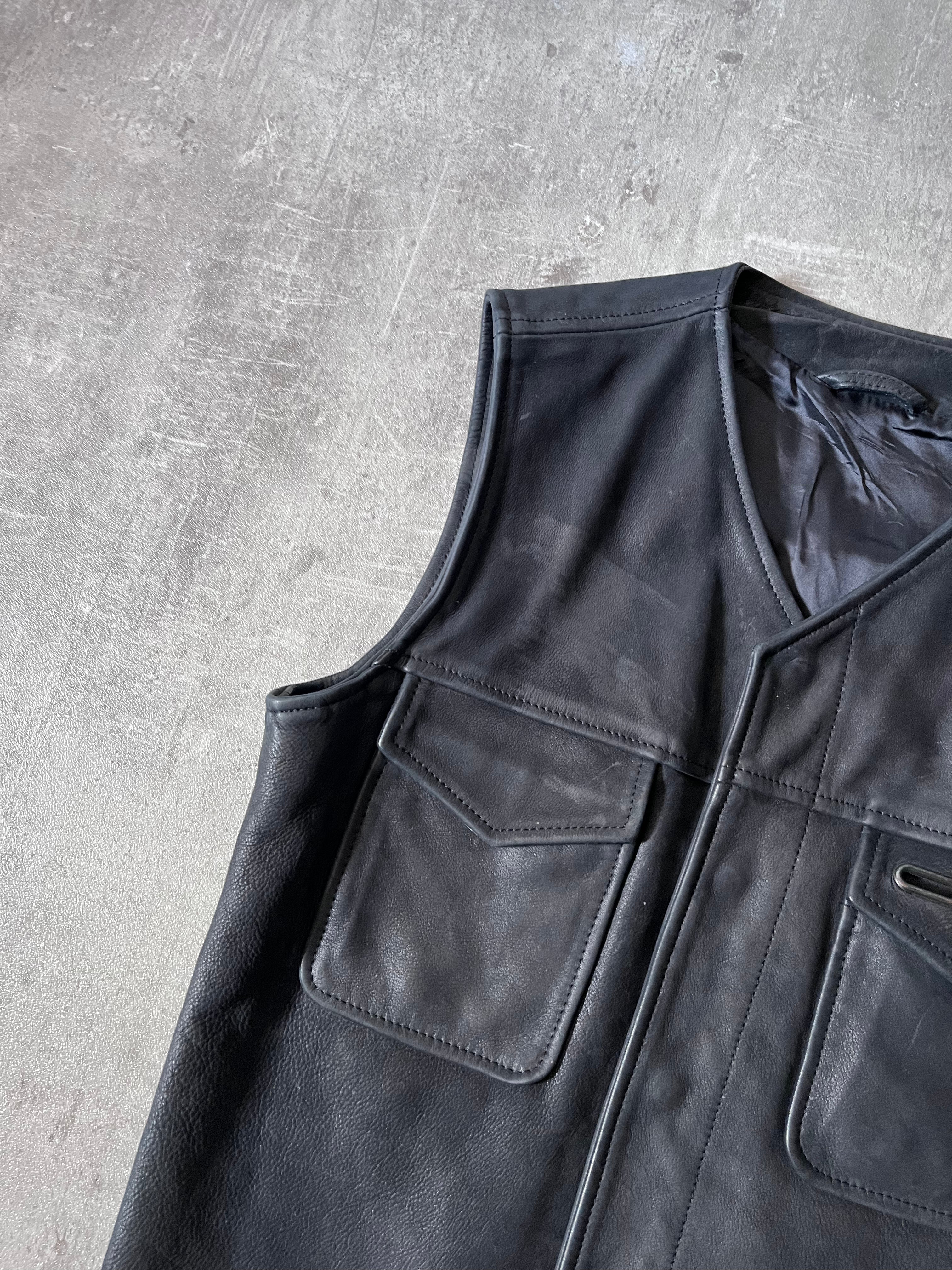 F/W 2010 Maison Margiela Replica Biker Leather Vest Black Men - S