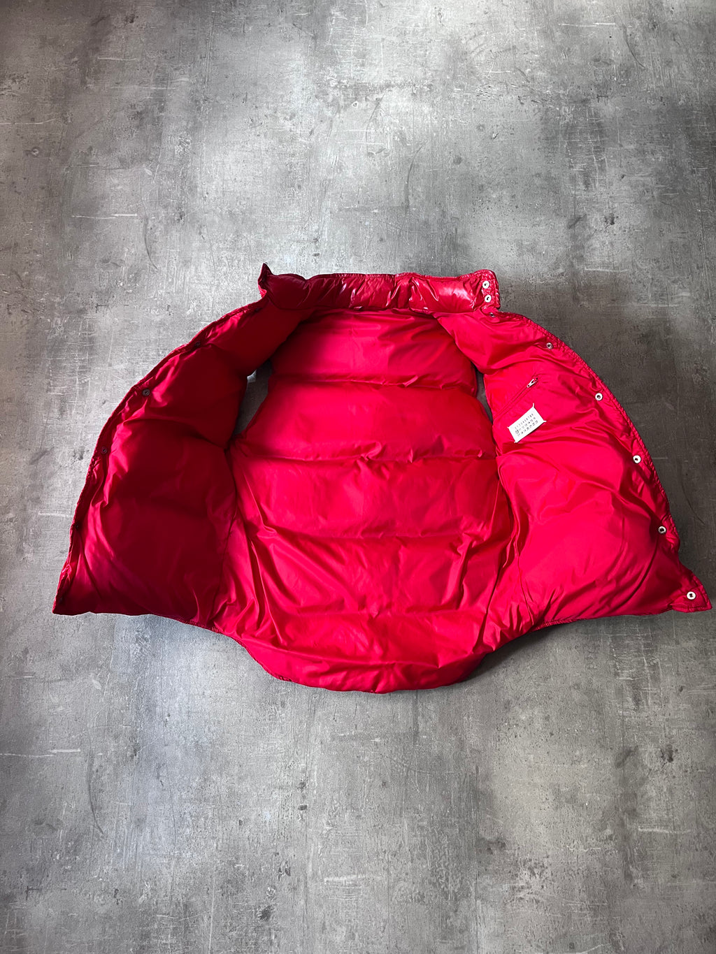 F/W 2008 Maison Margiela Wrinkled Feather Puffer Vest Red Men - M