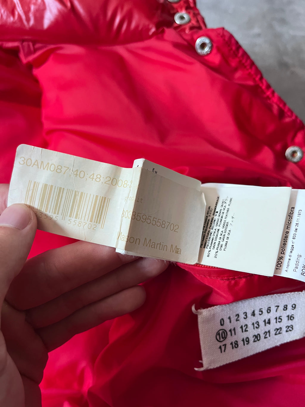 F/W 2008 Maison Margiela Wrinkled Feather Puffer Vest Red Men - M