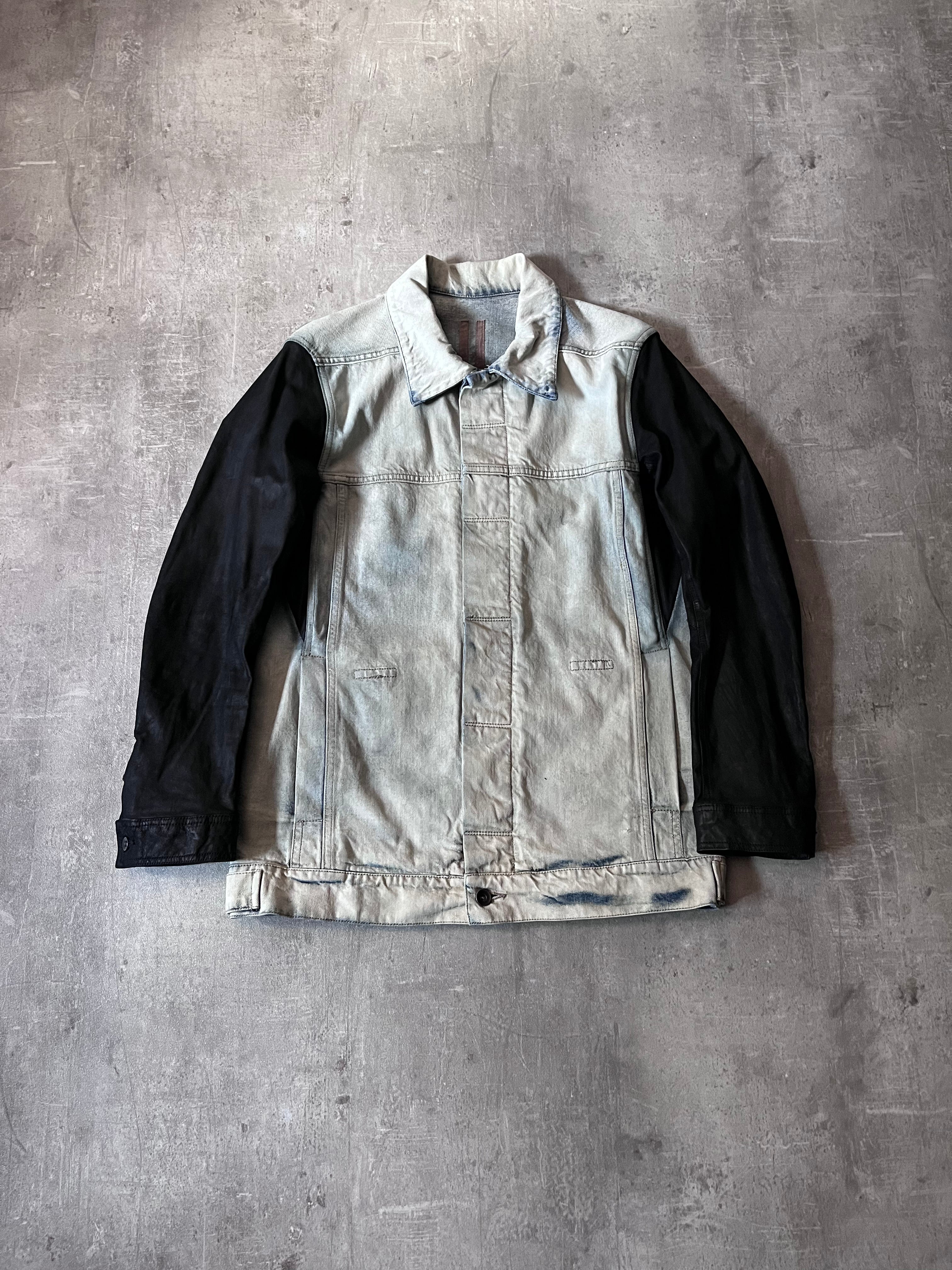Rick Owens Hybrid Denim Leather Trucker Jacket Grey Black Blue Men - L