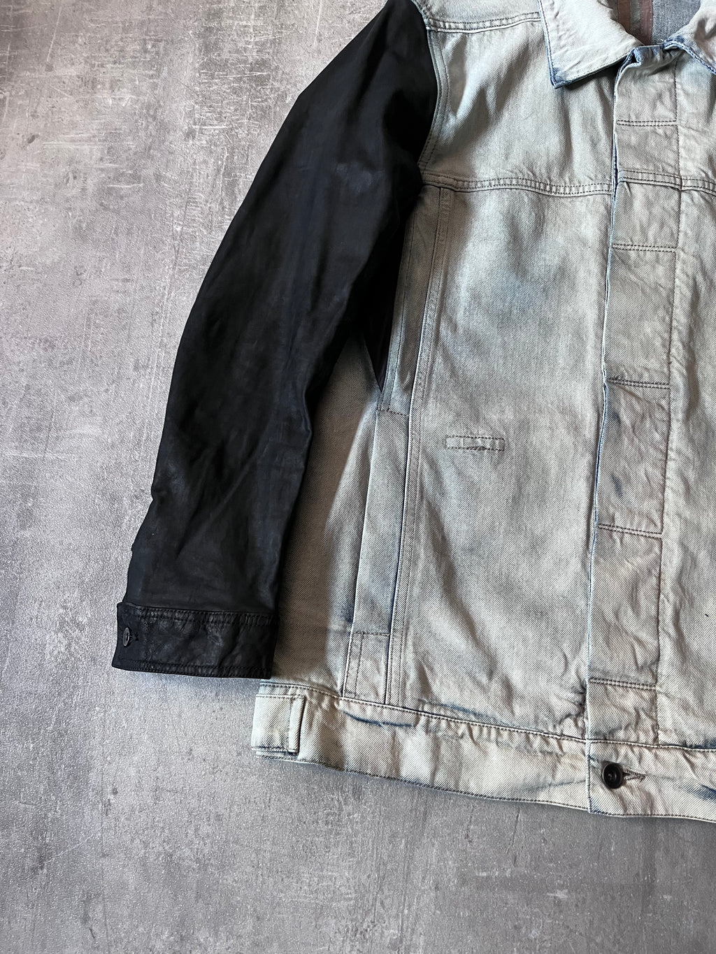 Rick Owens Hybrid Denim Leather Trucker Jacket Grey Black Blue Men - L