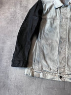 Rick Owens Hybrid Denim Leather Trucker Jacket Grey Black Blue Men - L