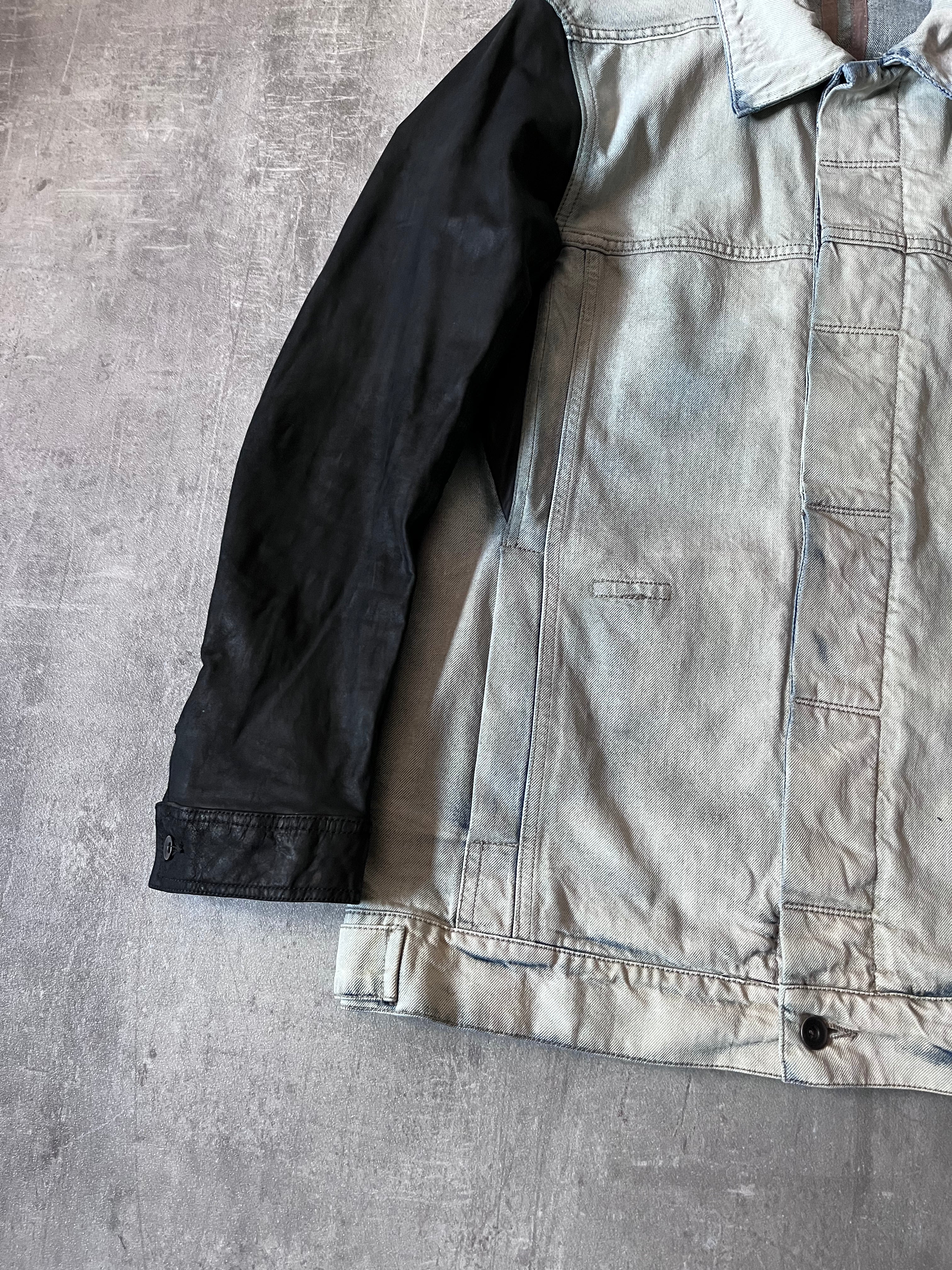 Rick Owens Hybrid Denim Leather Trucker Jacket Grey Black Blue Men - L