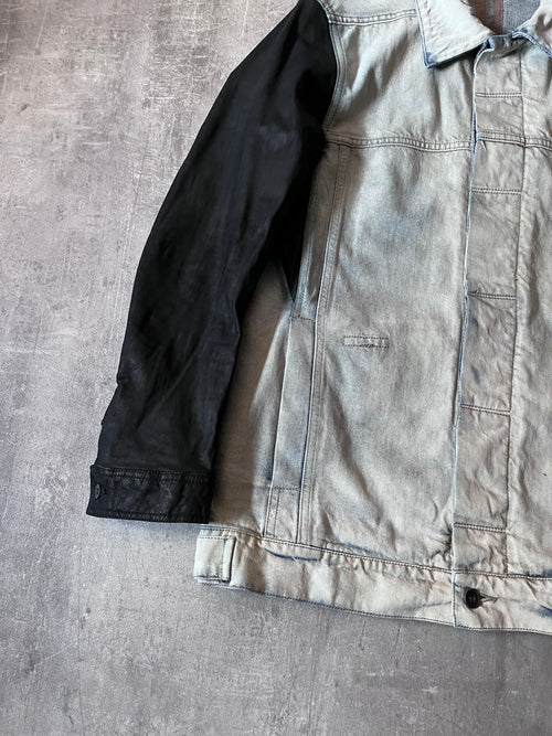 Rick Owens Hybrid Denim Leather Trucker Jacket Grey Black Blue Men - L
