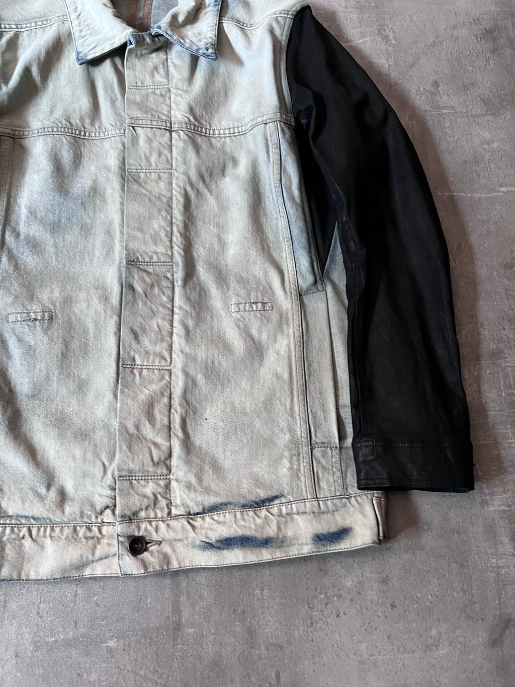 Rick Owens Hybrid Denim Leather Trucker Jacket Grey Black Blue Men - L