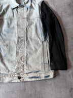 Rick Owens Hybrid Denim Leather Trucker Jacket Grey Black Blue Men - L