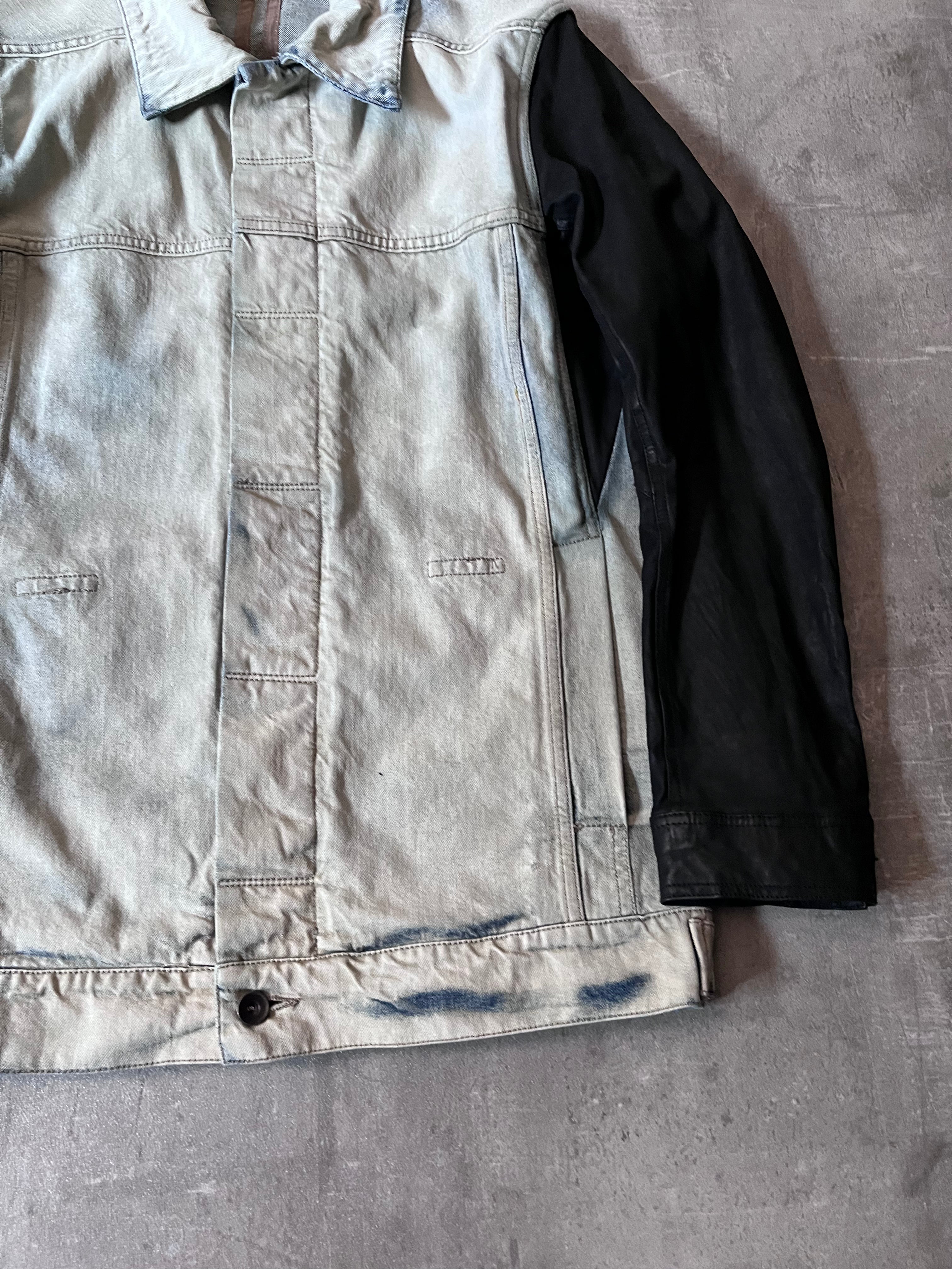 Rick Owens Hybrid Denim Leather Trucker Jacket Grey Black Blue Men - L