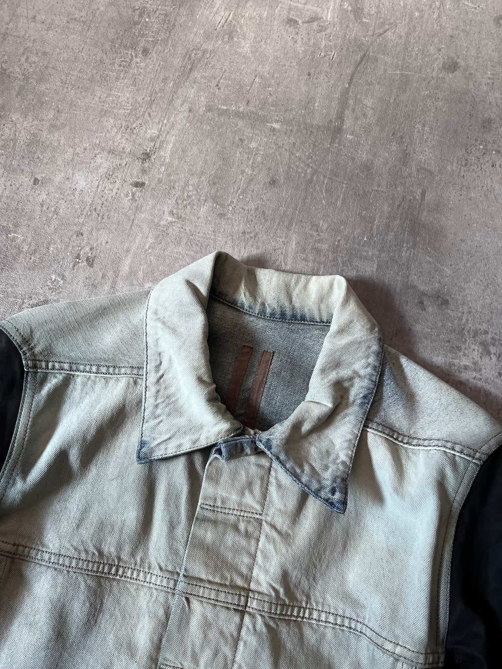 Rick Owens Hybrid Denim Leather Trucker Jacket Grey Black Blue Men - L
