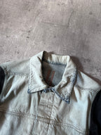 Rick Owens Hybrid Denim Leather Trucker Jacket Grey Black Blue Men - L