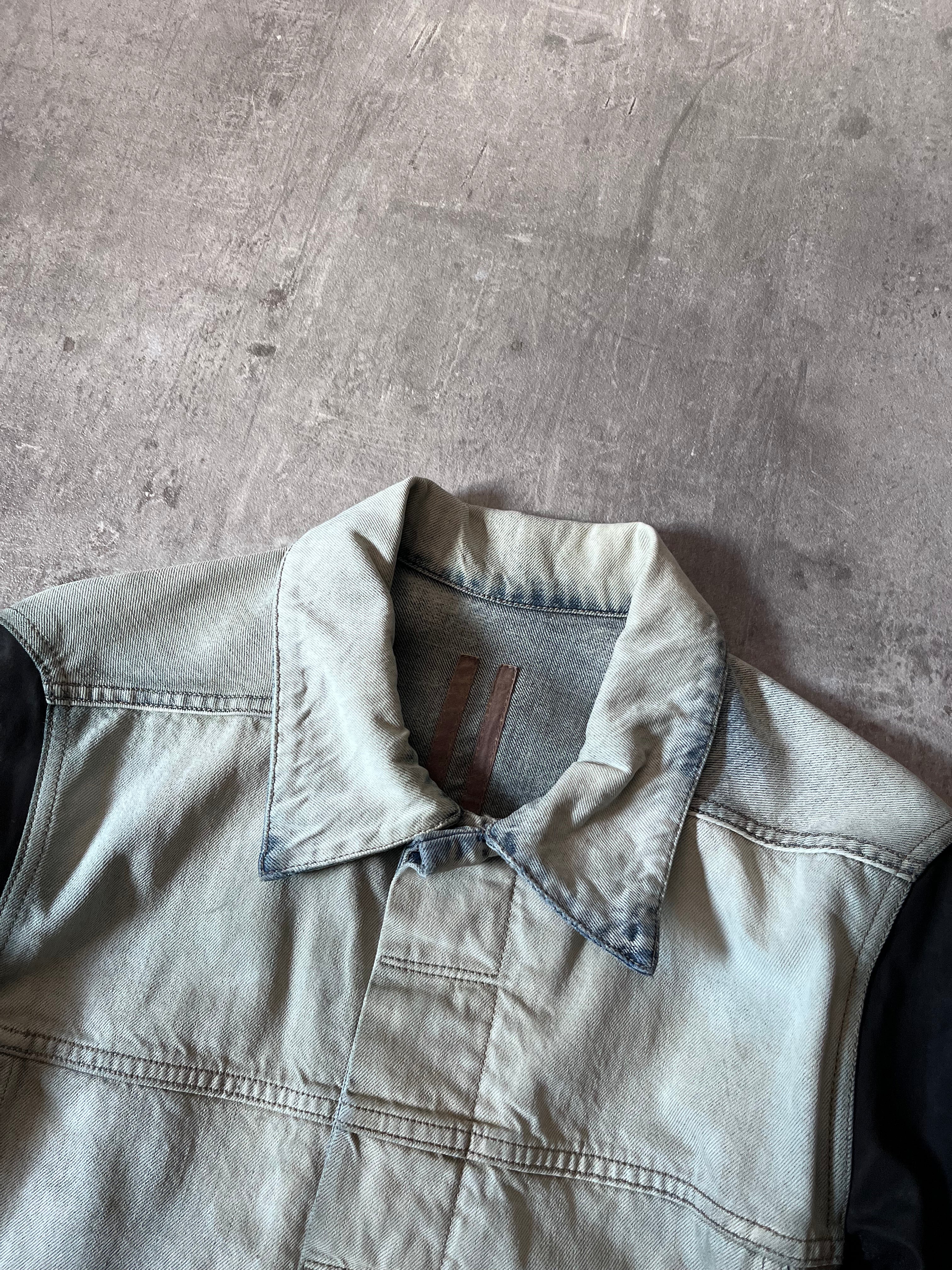 Rick Owens Hybrid Denim Leather Trucker Jacket Grey Black Blue Men - L