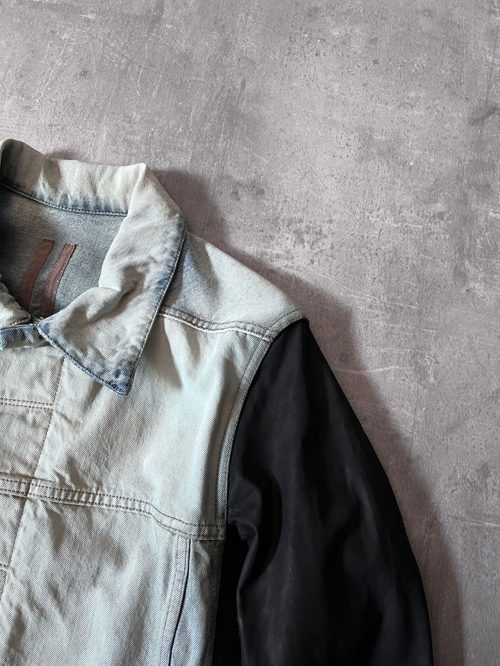Rick Owens Hybrid Denim Leather Trucker Jacket Grey Black Blue Men - L