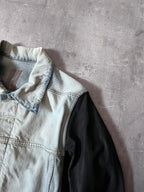 Rick Owens Hybrid Denim Leather Trucker Jacket Grey Black Blue Men - L