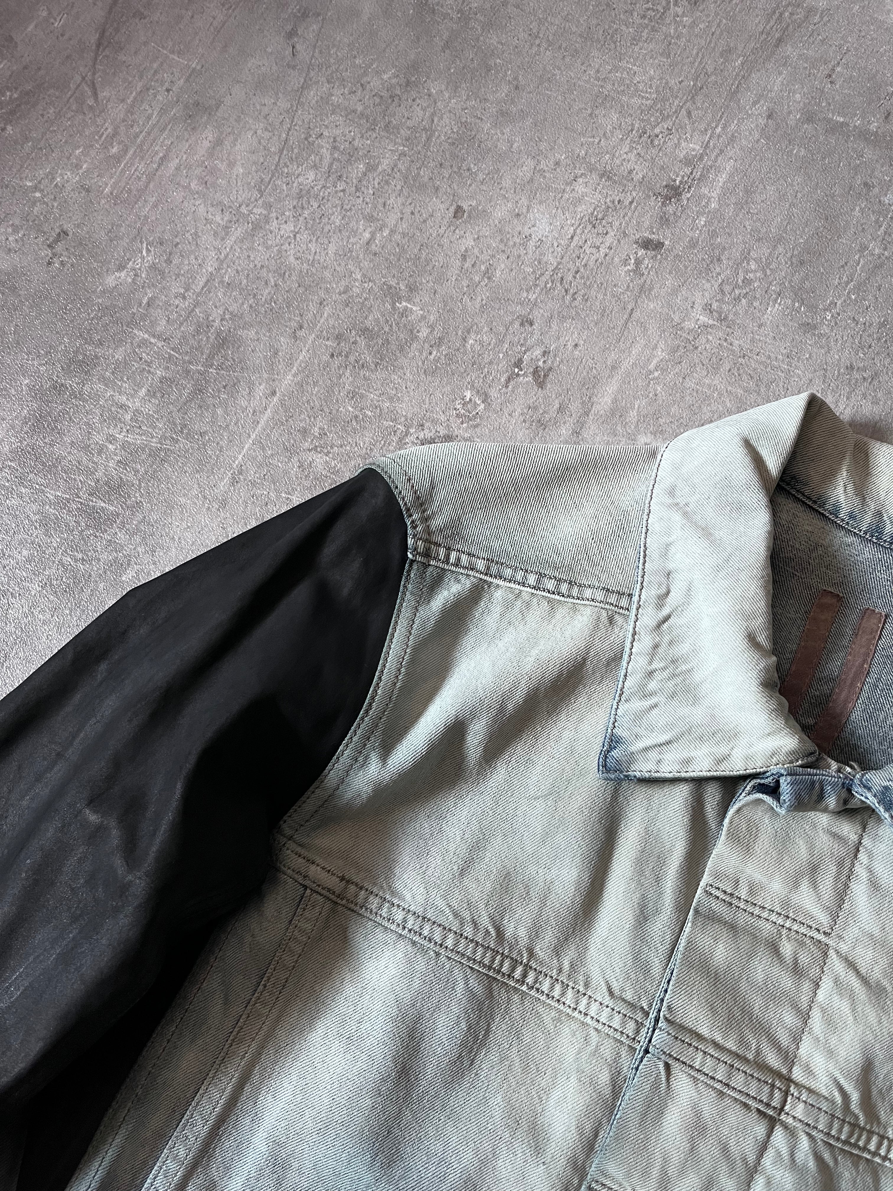 Rick Owens Hybrid Denim Leather Trucker Jacket Grey Black Blue Men - L