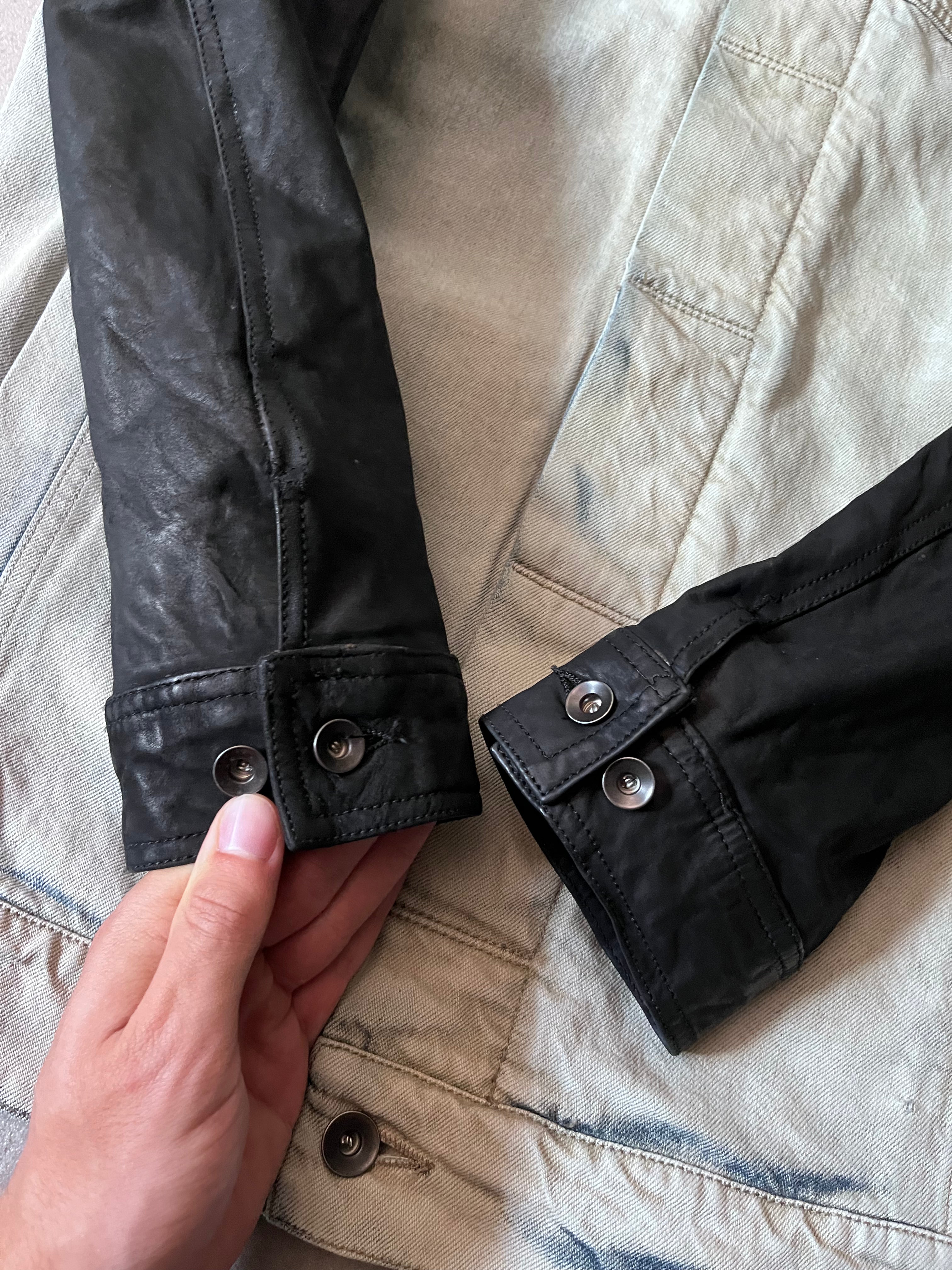 Rick Owens Hybrid Denim Leather Trucker Jacket Grey Black Blue Men - L