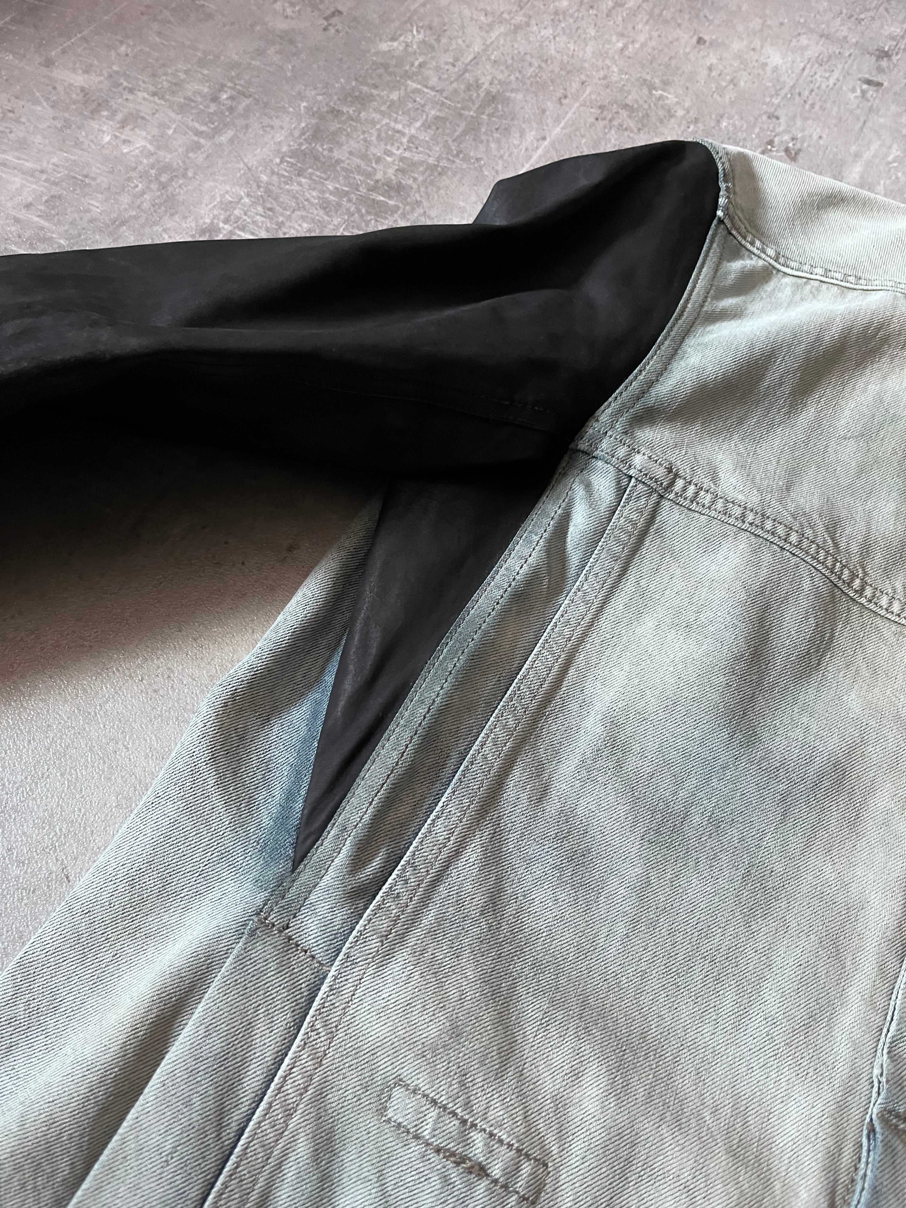 Rick Owens Hybrid Denim Leather Trucker Jacket Grey Black Blue Men - L