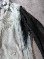 Rick Owens Hybrid Denim Leather Trucker Jacket Grey Black Blue Men - L