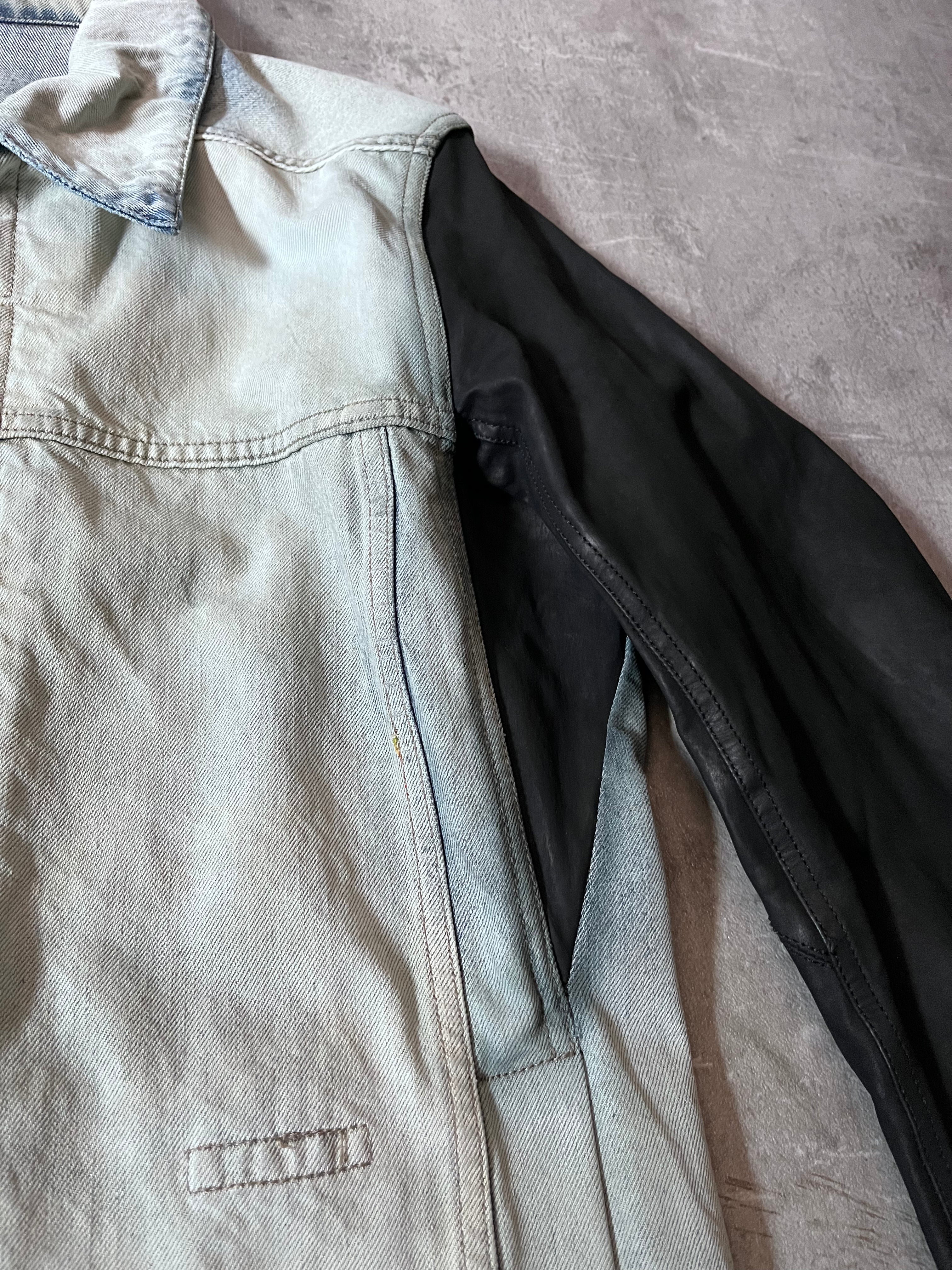 Rick Owens Hybrid Denim Leather Trucker Jacket Grey Black Blue Men - L