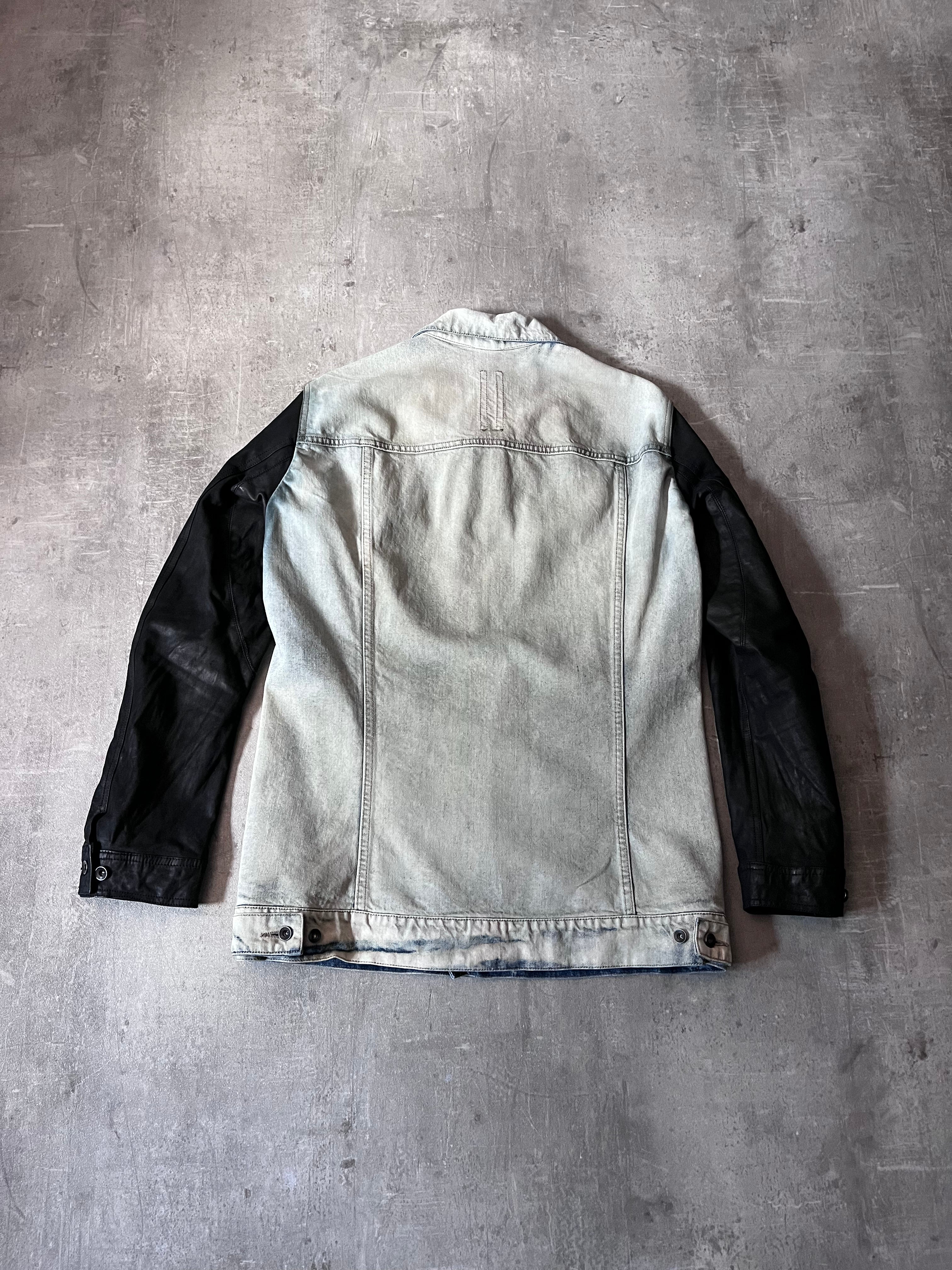 Rick Owens Hybrid Denim Leather Trucker Jacket Grey Black Blue Men - L