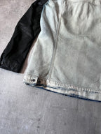 Rick Owens Hybrid Denim Leather Trucker Jacket Grey Black Blue Men - L