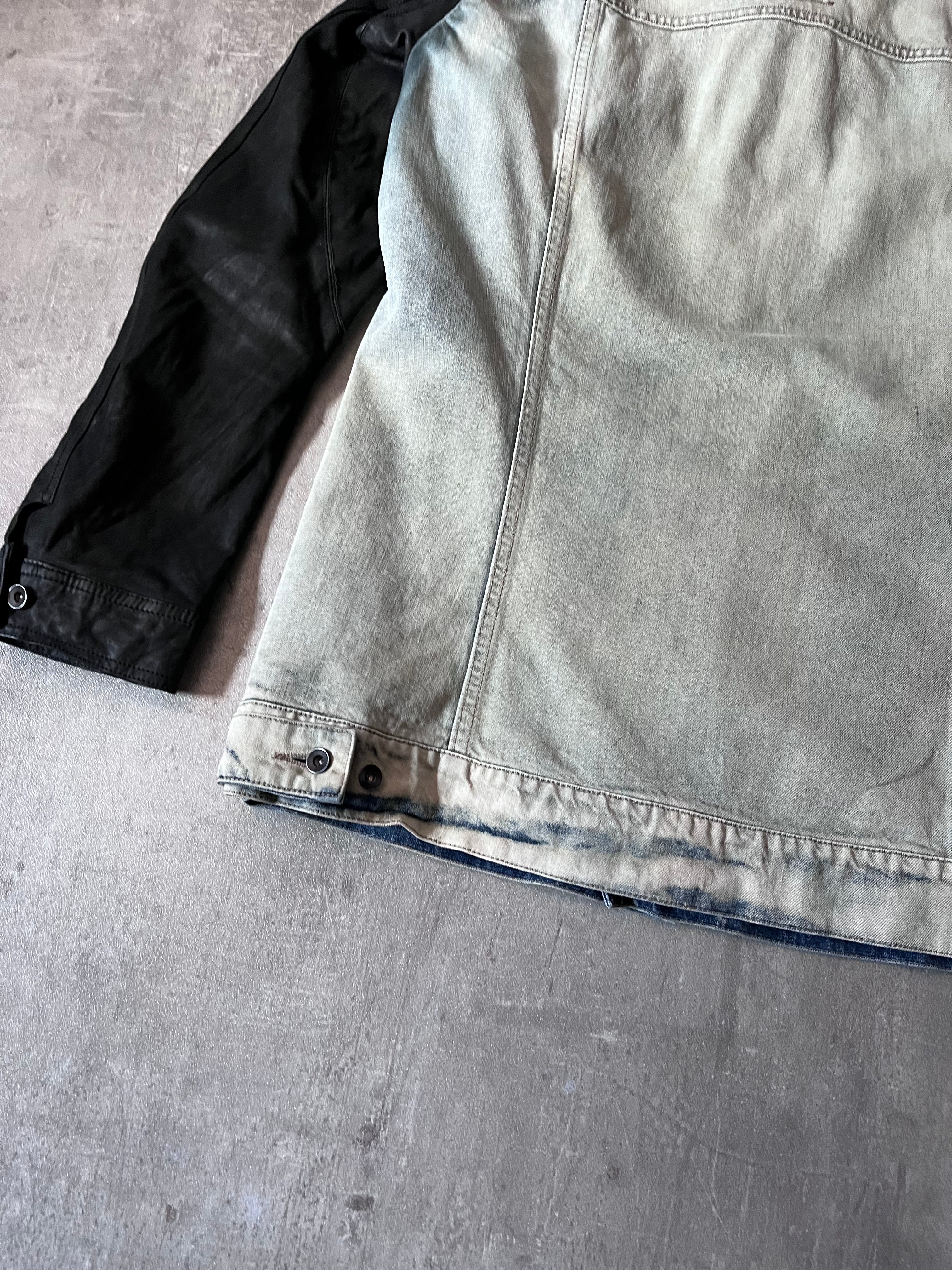 Rick Owens Hybrid Denim Leather Trucker Jacket Grey Black Blue Men - L