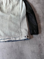 Rick Owens Hybrid Denim Leather Trucker Jacket Grey Black Blue Men - L