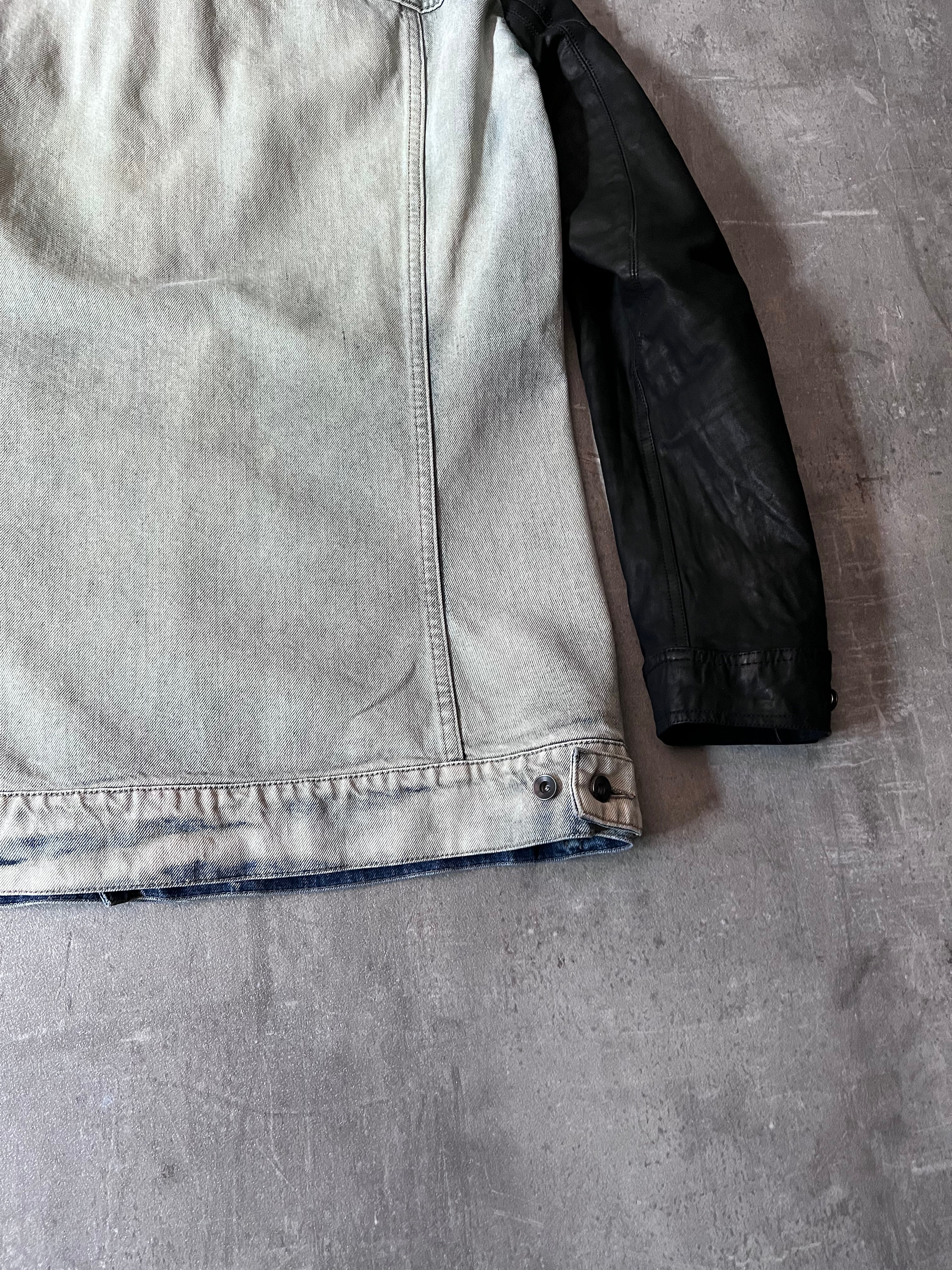 Rick Owens Hybrid Denim Leather Trucker Jacket Grey Black Blue Men - L