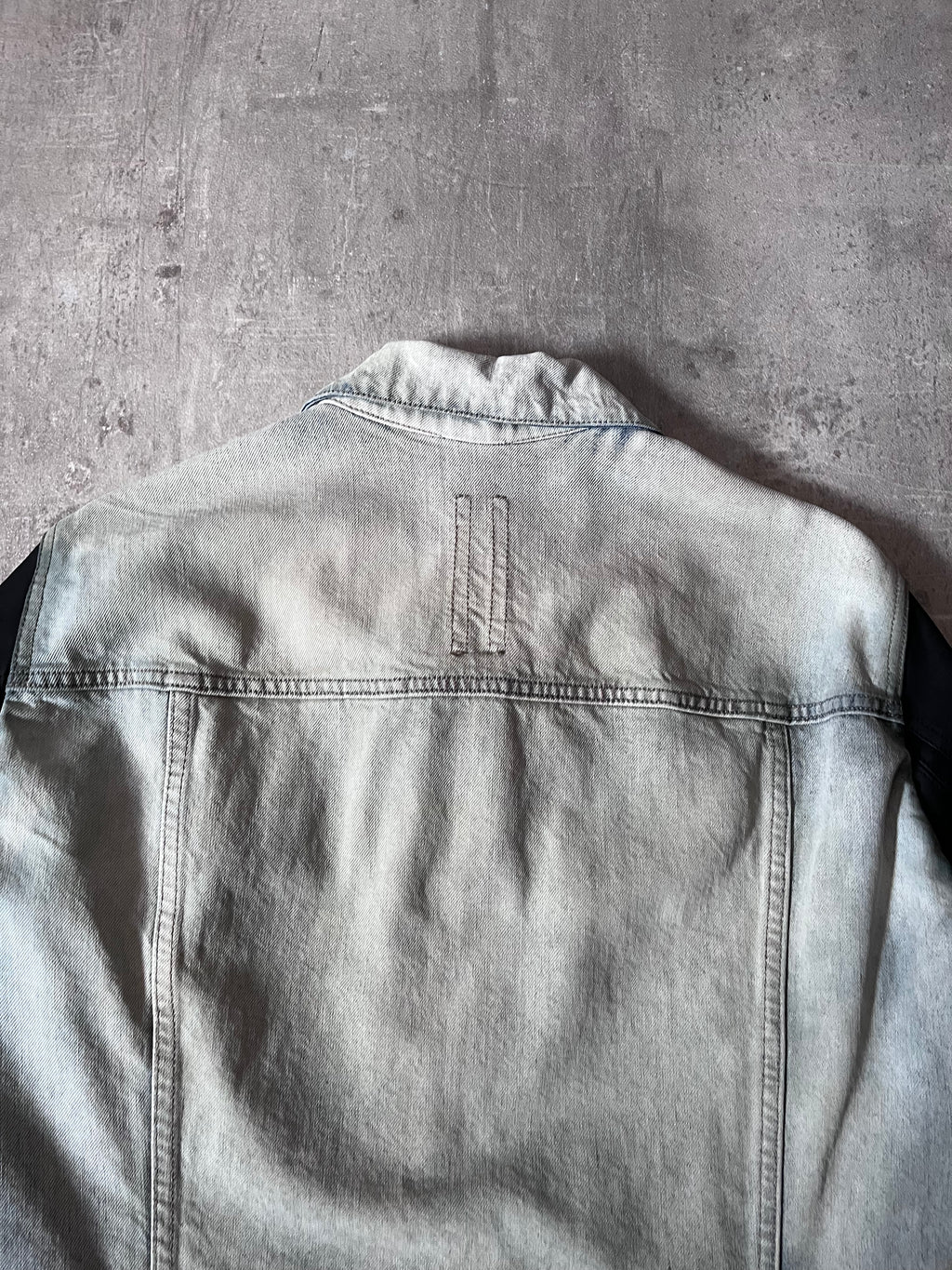 Rick Owens Hybrid Denim Leather Trucker Jacket Grey Black Blue Men - L
