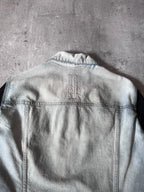 Rick Owens Hybrid Denim Leather Trucker Jacket Grey Black Blue Men - L