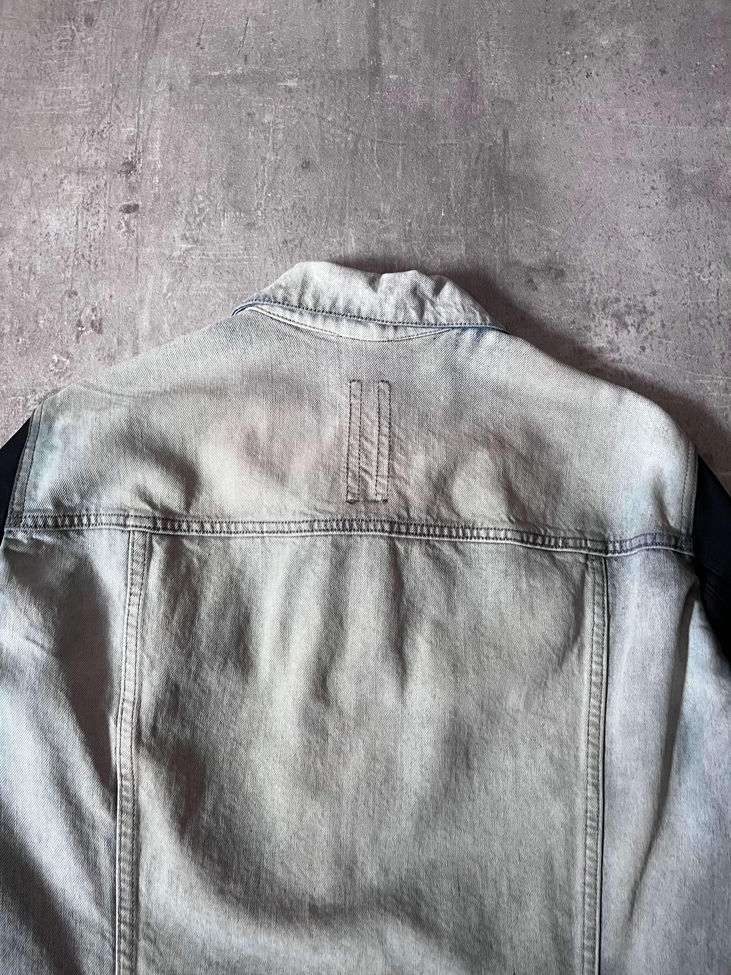 Rick Owens Hybrid Denim Leather Trucker Jacket Grey Black Blue Men - L