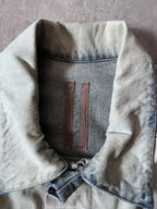 Rick Owens Hybrid Denim Leather Trucker Jacket Grey Black Blue Men - L