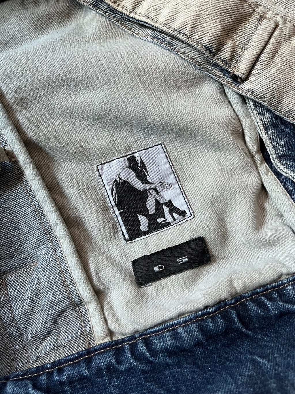 Rick Owens Hybrid Denim Leather Trucker Jacket Grey Black Blue Men - L