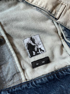 Rick Owens Hybrid Denim Leather Trucker Jacket Grey Black Blue Men - L