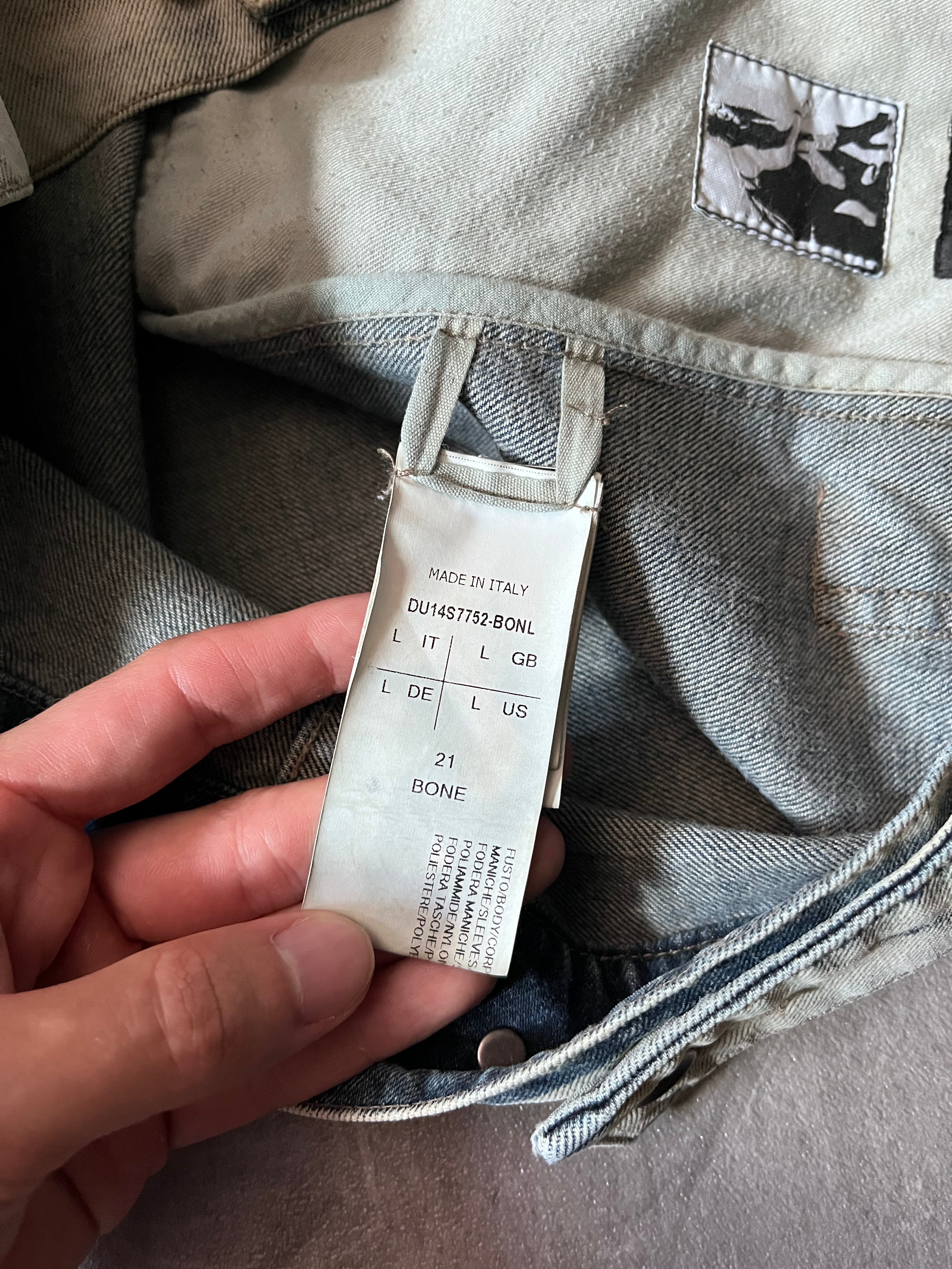 Rick Owens Hybrid Denim Leather Trucker Jacket Grey Black Blue Men - L