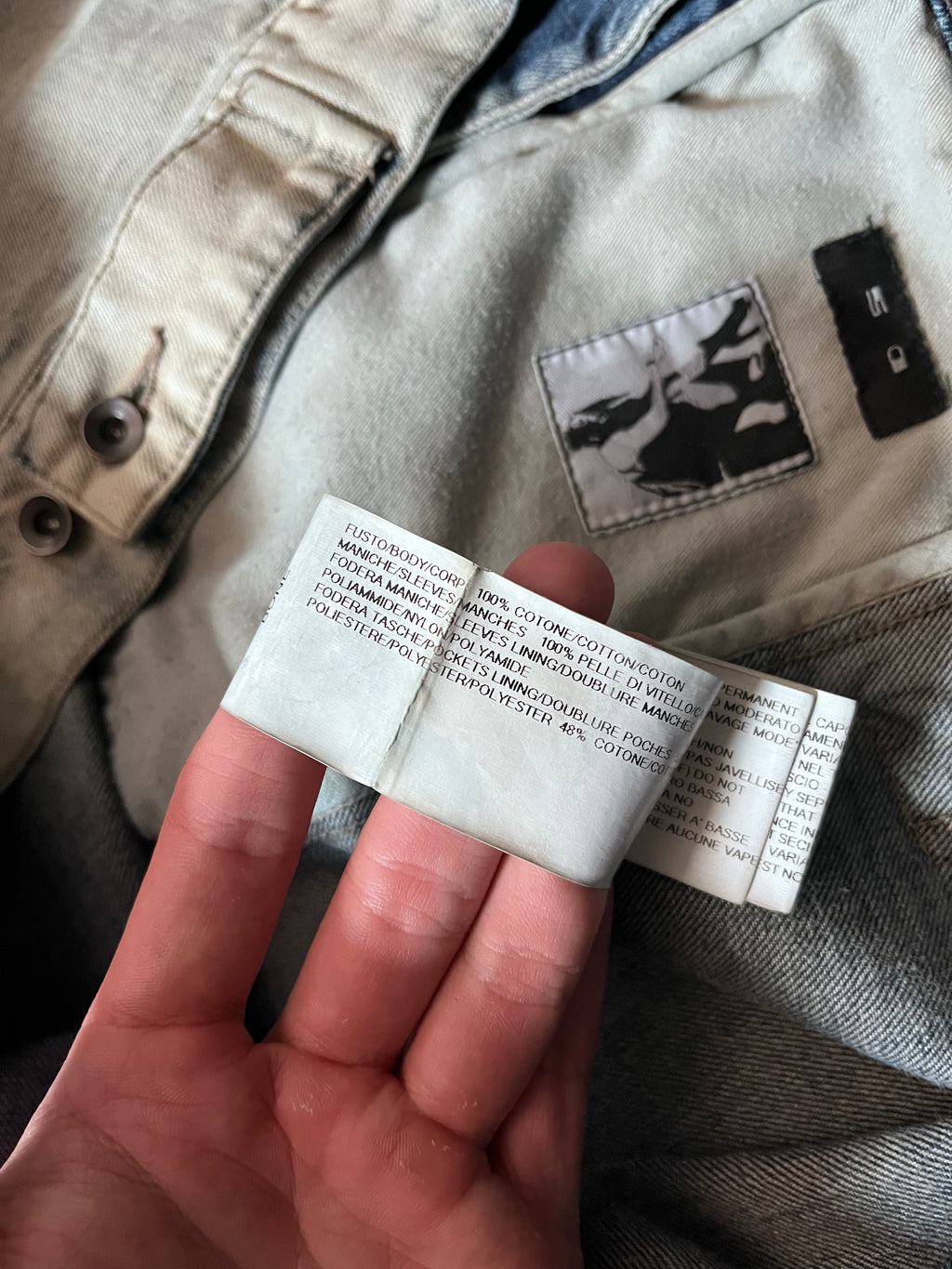 Rick Owens Hybrid Denim Leather Trucker Jacket Grey Black Blue Men - L