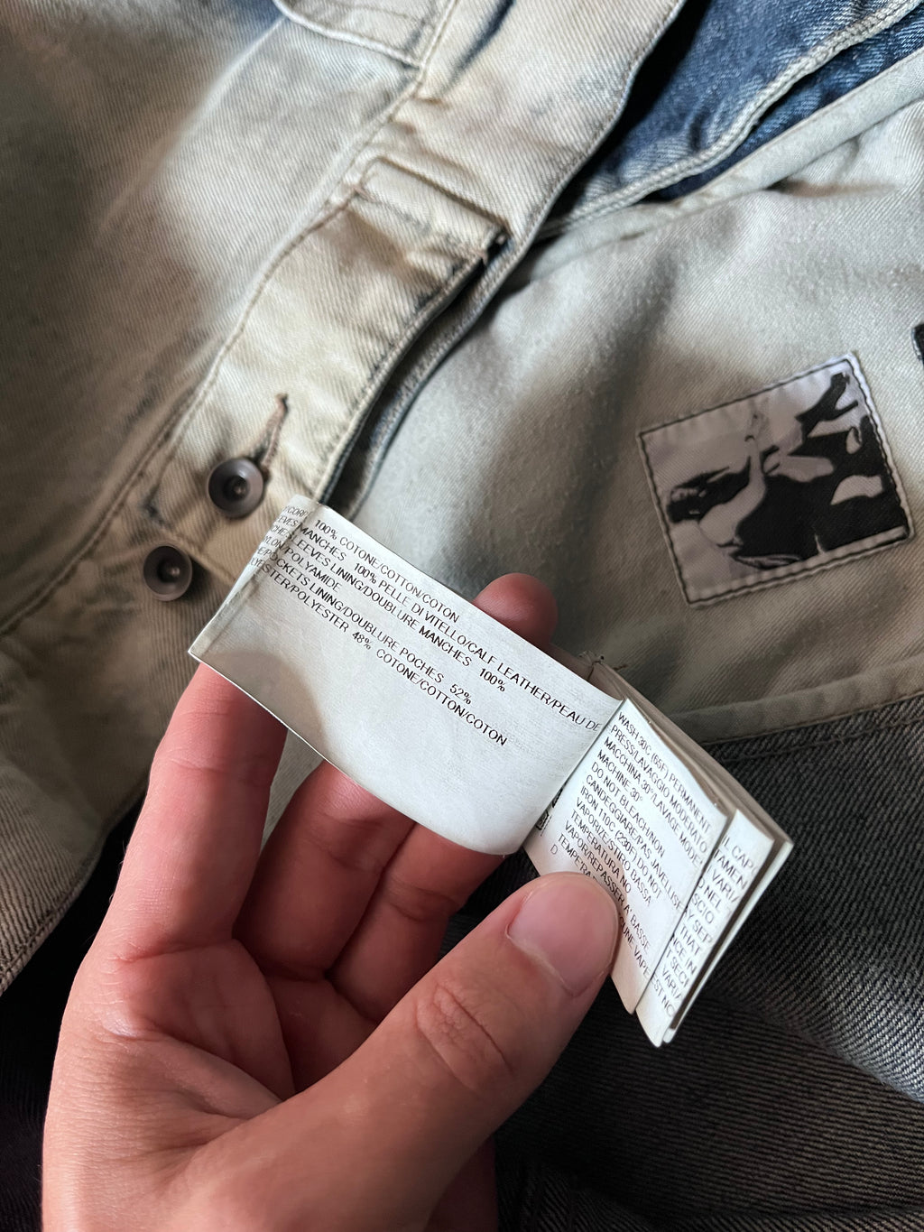 Rick Owens Hybrid Denim Leather Trucker Jacket Grey Black Blue Men - L